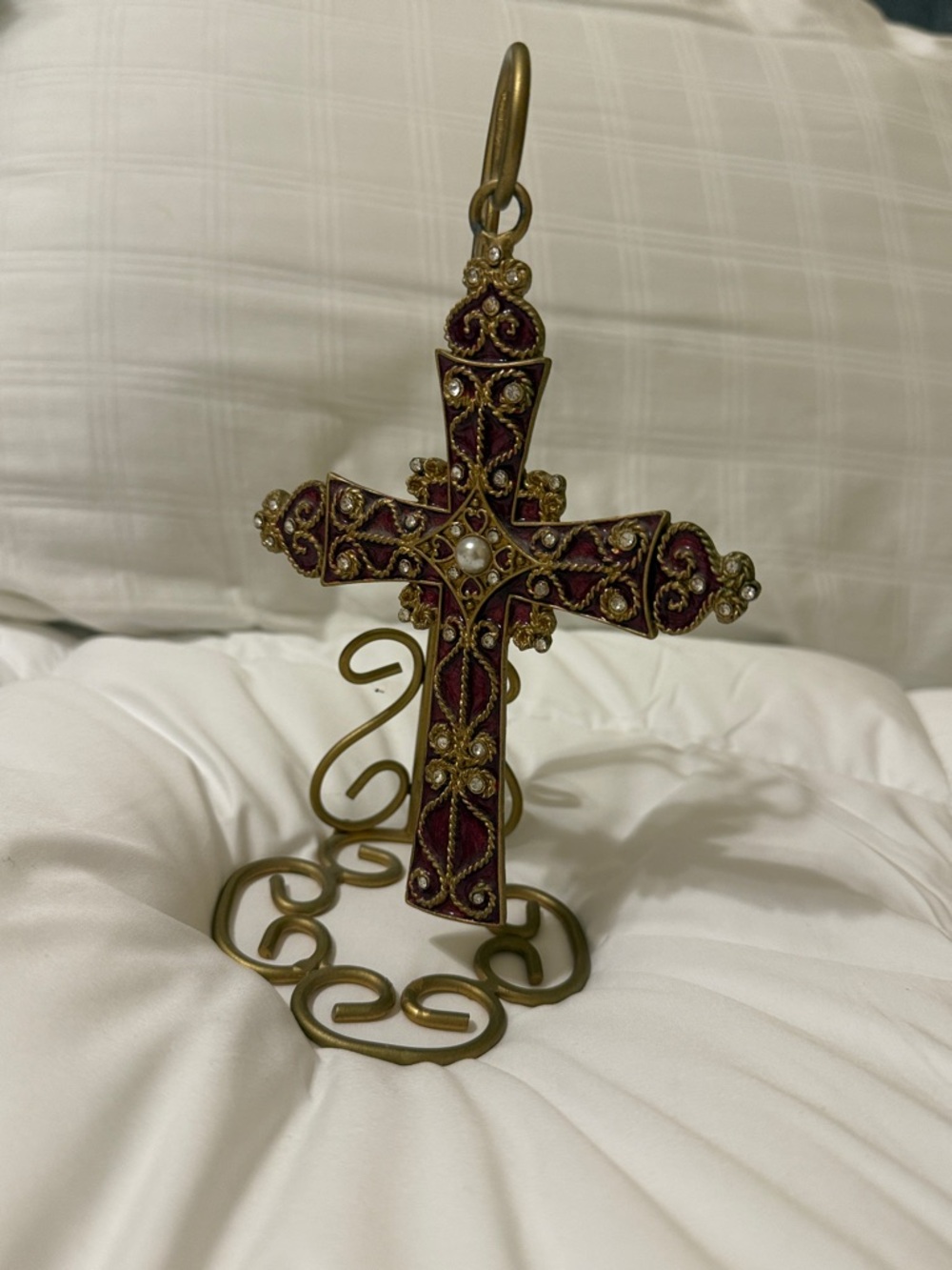 Gold Decorative Cross on Scroll Stand